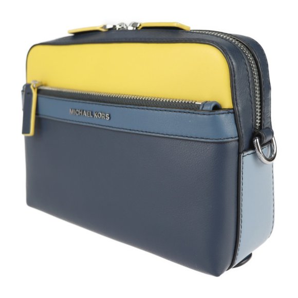 Michael Kors Cooper Shoulder Bag 37S1SCOC5L Leather Navy Yellow Multicolor Cl... Bags